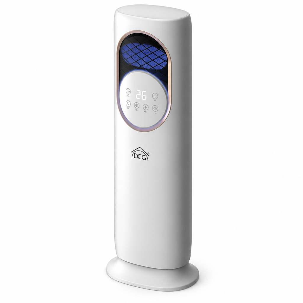 Stufa/ventilatore con umidificatore a torre - vista laterale