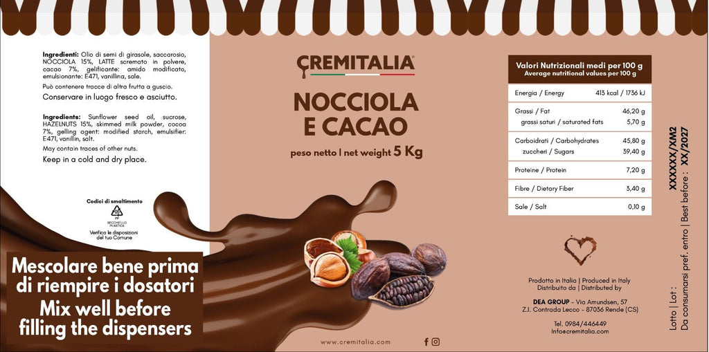 Ricarica Nocciola e Cacao per dosatore Cremitalia Kg 5 - Dea Distribuzione